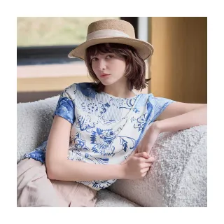 【Diffa】復古藍花下襬抽繩上衣-女