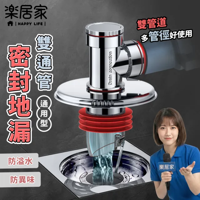 【樂居家】自動開合 洗衣機三通排水接頭(三通地漏蓋 落水頭 磁吸開關 防臭 防蟲 防溢水 地漏 下水道排水)
