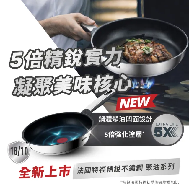 【Tefal 特福】精銳系列28cm不沾鍋平底鍋/聚油鍋+玻璃蓋(不挑爐具、IH爐可用鍋)