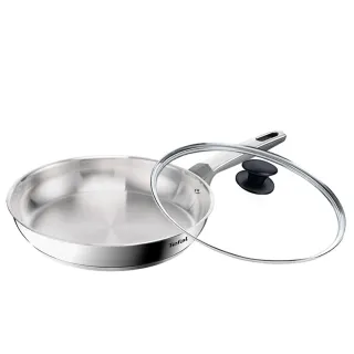 【Tefal 特福】精銳系列28cm不鏽鋼平底鍋+玻璃蓋(不挑爐具、IH爐可用鍋)
