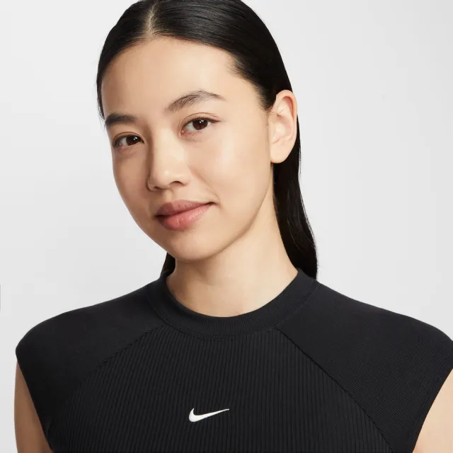 【NIKE 耐吉】短袖上衣 女 AS W NSW CHILL KNIT RIB SS TOP 運動 休閒 貼身 羅紋 黑 (IF0243010)