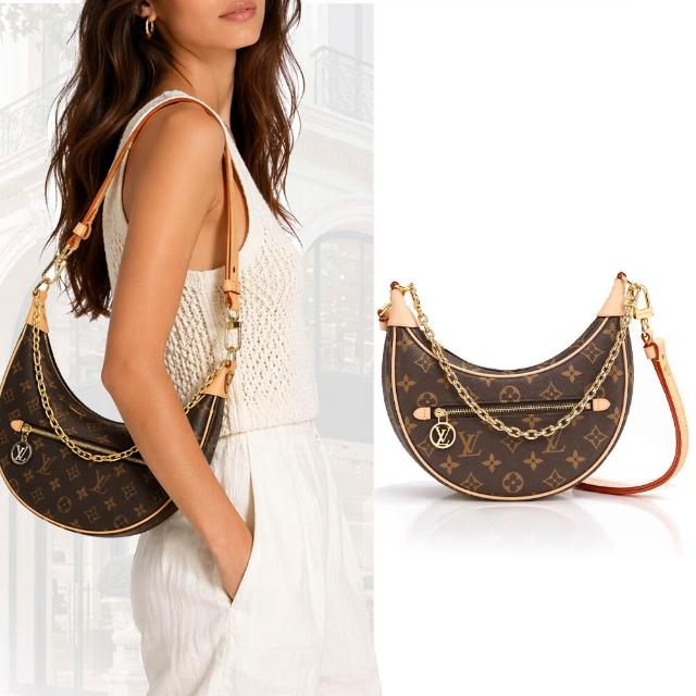 【Louis Vuitton 路易威登】M81098 新款LOOP鏈帶帆布半月/肩背包(卡其)