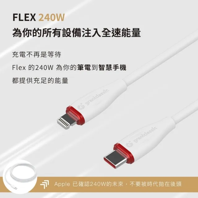 【grantclassic】Flex 充滿希望 USB-C to USB-C 240W 汽車用液態矽膠充電線 200cm (官方直營)