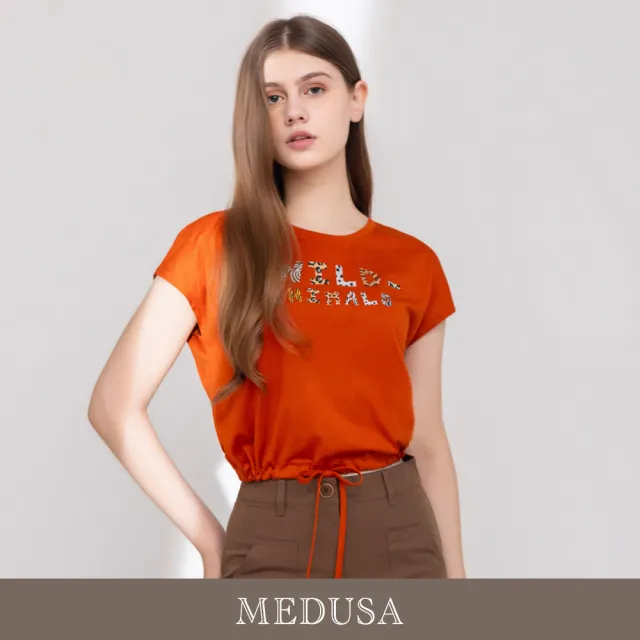 【MEDUSA 曼度莎】現貨-Wild 豹紋字母抽繩短版T恤 - 2色（M-L）｜蠶絲混紡 短版T恤 休閒上衣
