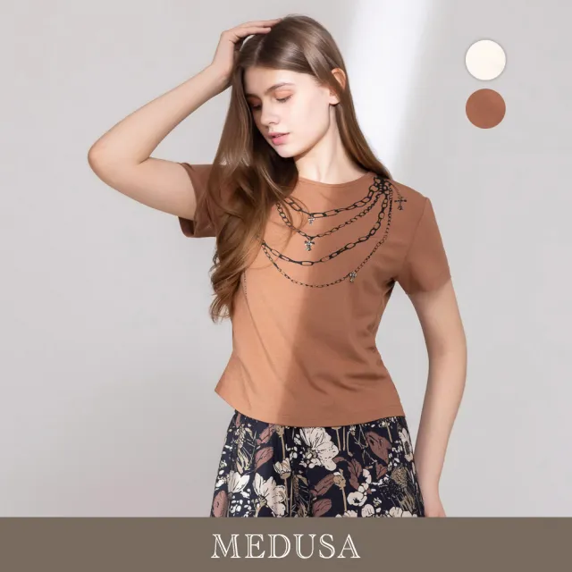 【MEDUSA 曼度莎】現貨-鍊條項鍊印花圓領短袖T恤 - 2色(M-XL)|高級純棉 印花T恤 休閒上衣