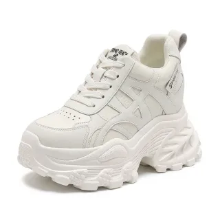 【T2R】正韓空運-真皮拼接透氣內增高厚底老爹鞋-總增高10公分-白(5985-3210)