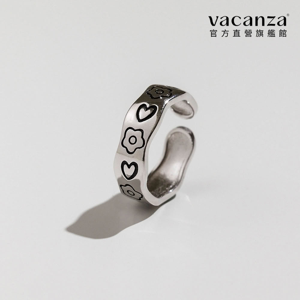 【vacanza】漫畫愛心小花 925純銀飾品 純銀戒指(抗過敏 生日禮物)