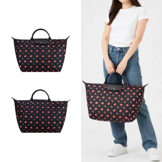 【LONGCHAMP】EU王者聯名LE PLIAGE系列尼龍短把手提旅行袋(大/黑)