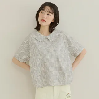 【a la sha】大小點繡花格紋造型上衣