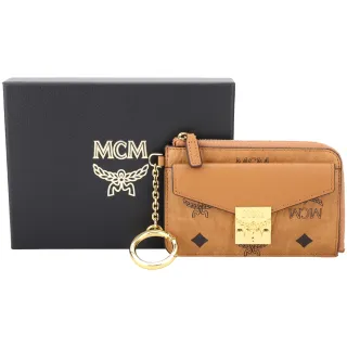 【MCM】Visetos Tracy 經典老花塗層帆布拉鍊卡片夾 零錢包-干邑棕
