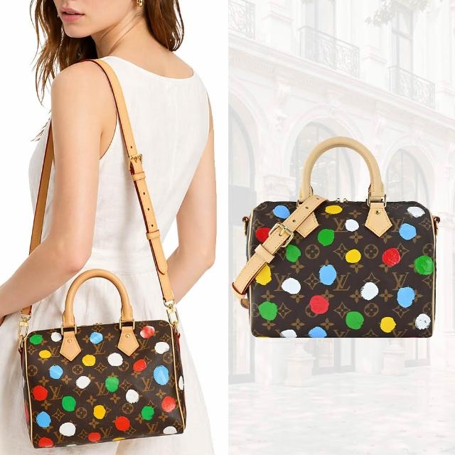 【Louis Vuitton 路易威登】M46433 LV x YK Infinity Dots 圓點印花 Speedy Bandouliere25帆布兩用包(卡其)