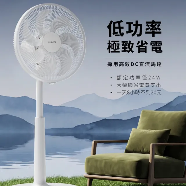 【Philips 飛利浦】16吋 可定時DC智能變頻風扇 7片扇葉設計-檯立兩用(ACR3242SFD)