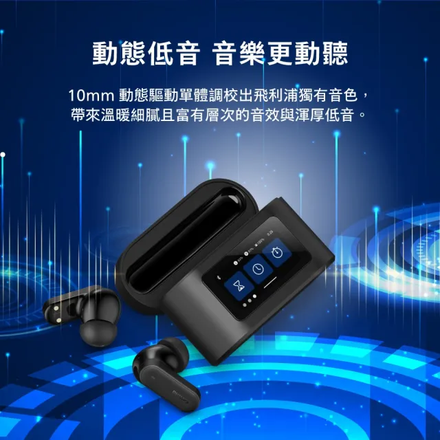 【Philips 飛利浦】AI智能全觸控螢幕ANC主動降噪藍牙耳機-TAT6000BK