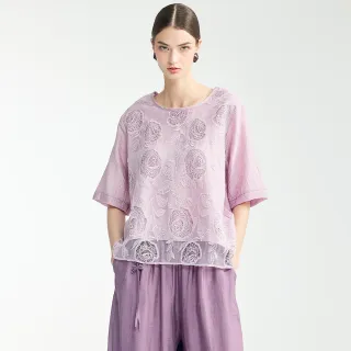 【MON’S】蕾絲細織刺繡玫瑰上衣