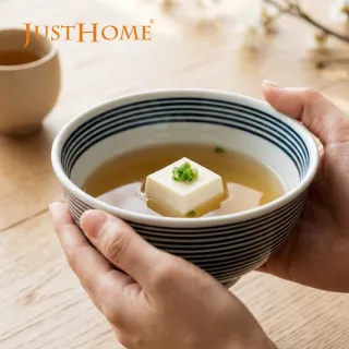 【Just Home】日本製輕量瓷藍線條6.5吋麵碗850ml-2件組(可微波 泡麵碗 湯碗 碗公)