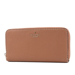 【KATE SPADE】Lena 荔枝紋明線後置物拉鍊長夾-焦糖色