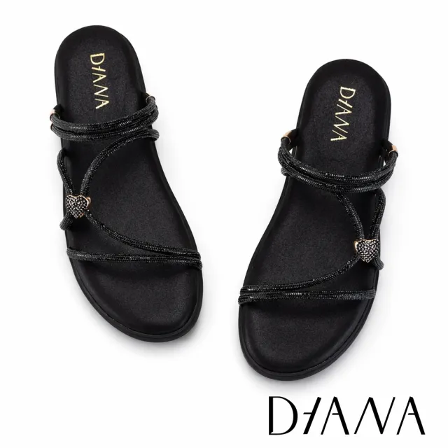 【DIANA】質感超纖厚底閃鑽繞帶涼鞋 黑色