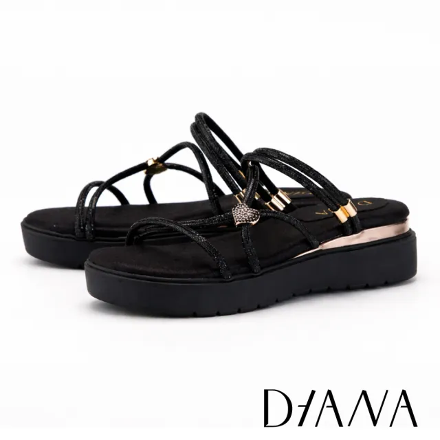 【DIANA】質感超纖厚底閃鑽繞帶涼鞋 黑色
