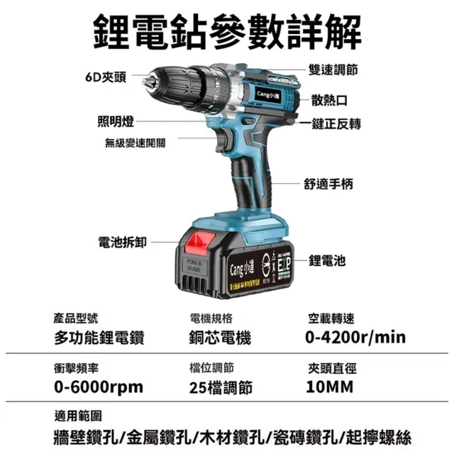 【小達】電鑽 雙速重載電鑽 電動起子（十節兩電+座充）(澎湃扭力/平鑽起子功能/雙速調節)