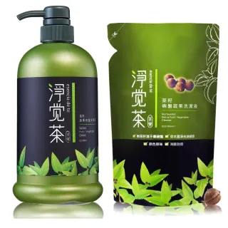 【TEAPOWER 茶寶】淨覺茶 茶籽碗盤蔬果洗潔液1瓶+補充包12包(經典特惠組)