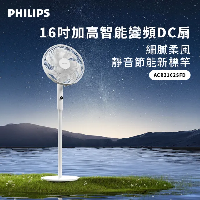 【Philips 飛利浦】16吋 定時 可調3段高度 DC智能變頻風扇 7片扇葉設計-檯立兩用(ACR3162SFD)
