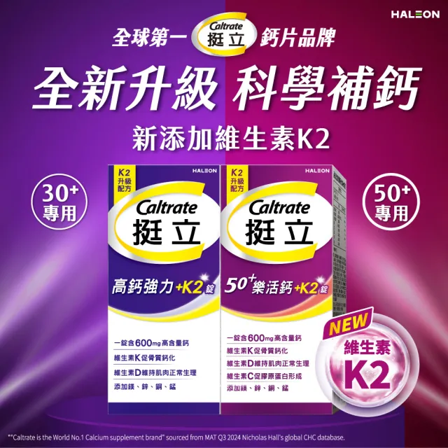 【挺立】樂活高鈣強力錠+K2配方(95錠/盒-鍾欣凌推薦 升級配方 新添加維生素K2)