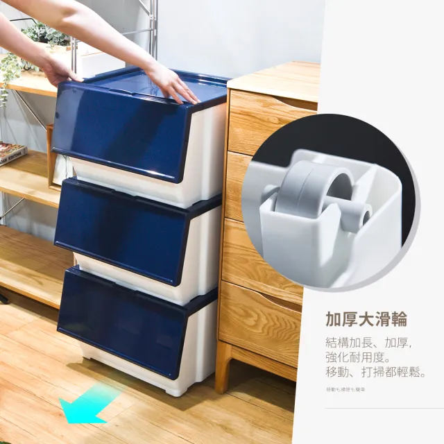 【HOUSE 好室喵】威爾磁吸下掀式可堆疊加厚收納箱-附輪(39L/60L)