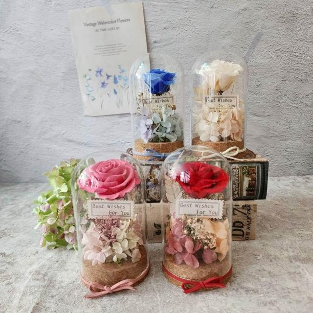 【OSTARA FLORIST 奧斯塔拉花藝】浪漫優雅永生花玫瑰玻璃罩(永生花、乾燥花、紀念日、情人節、生日)