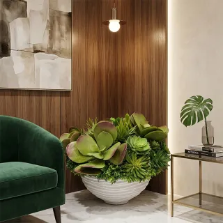 【HUGO DECO 榆果傢飾】高擬真唐印石蓮組合植栽 免運專人配送限雙北市(人造植栽/仿真植物/綠化/佈置)