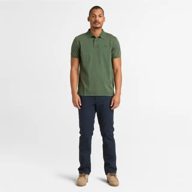 【Timberland】男款松綠色休閒短袖Polo衫(A6R29A6X)