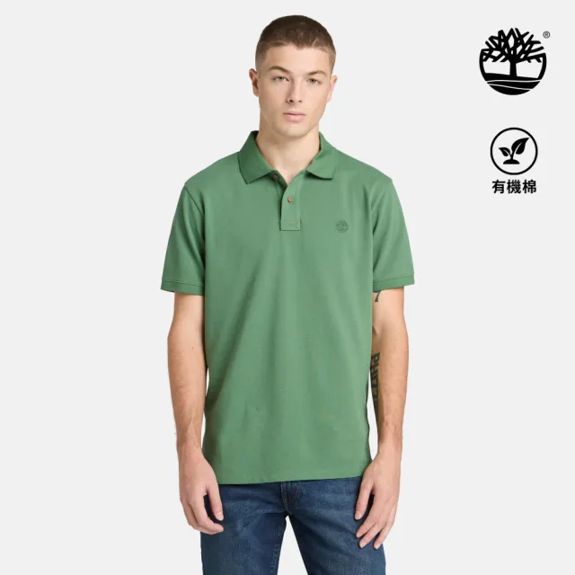 【Timberland】男款綠色休閒短袖Polo衫(A24H2A6Z)