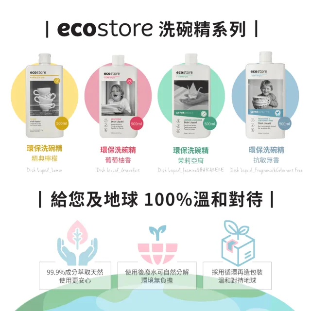 【ecostore 宜可誠】環保超濃縮洗碗精-經典檸檬500ml(植萃/猶太潔食認證/無人工香精色素)