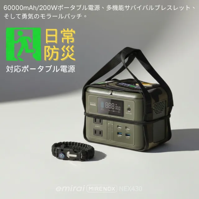 【MIRENEX】emirai儲能小瓦力PRO＋背心保護套戰術組(200W手掌大儲能小電站｜防災露營)