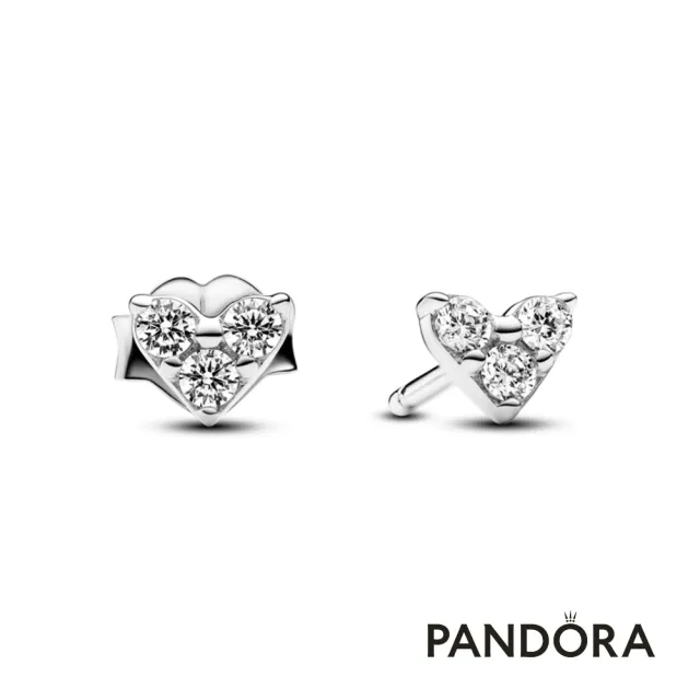 【Pandora 潘多拉】璀璨三角心形針式耳環-飾品/情人節禮物/生日禮/純銀