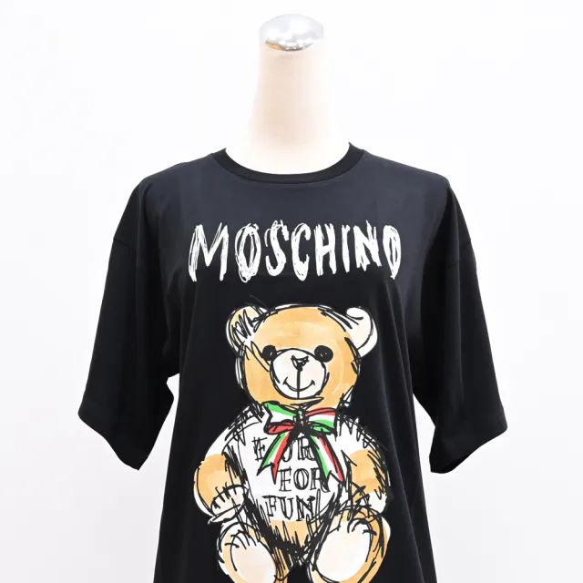 【MOSCHINO】經典滿版小熊燙印插畫棉質短T恤(黑)