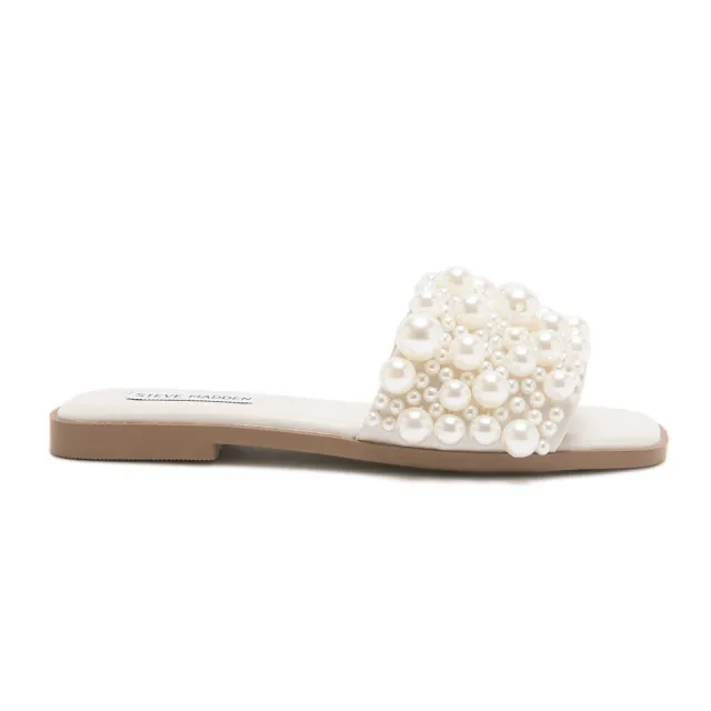【steve madden】氣質珍珠平底拖鞋 ALINAH(白色)