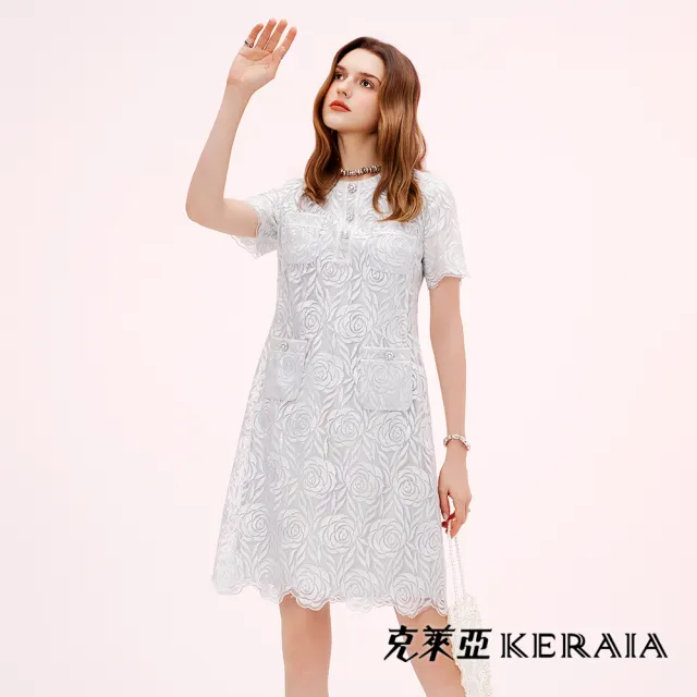 【KERAIA 克萊亞】銀月玫瑰透紗刺繡小洋裝