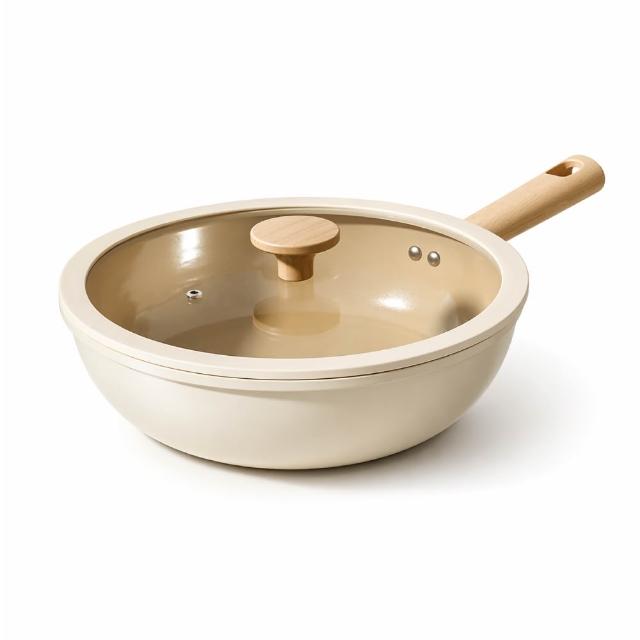 【Kitchen Lab 廚研所】日式陶瓷帶蓋深煎鍋-24cm(平底鍋 不沾鍋 炒鍋)