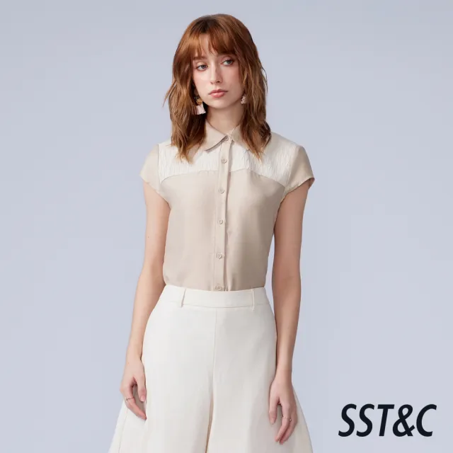 【SST&C】女裝_淺卡其壓折拼接小蓋袖上著82126306015(新品精選65折)