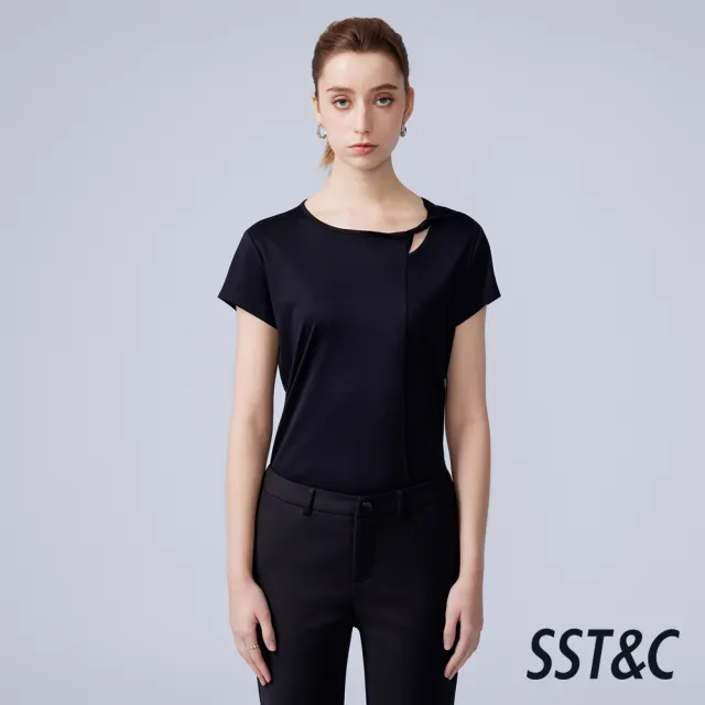 【SST&C】女裝_黑色扭結領口純棉短袖T恤82126319005(換季55折)