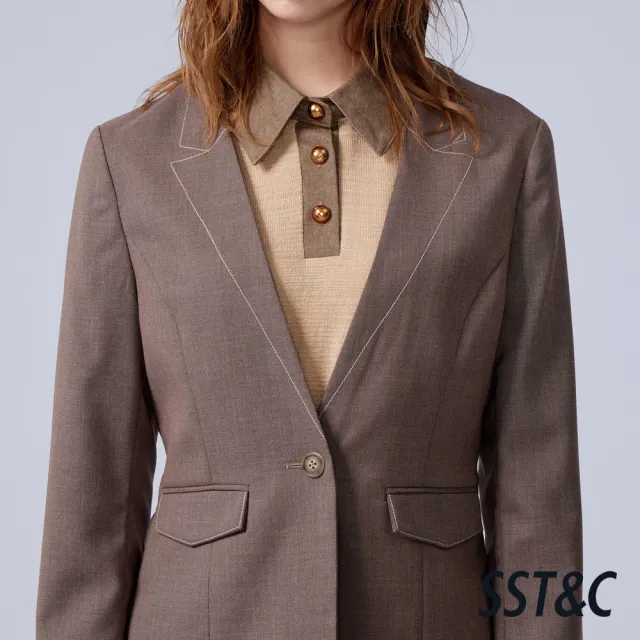 【SST&C】女裝_深棕色繡線裝飾假領休閒西外82126307003(換季55折)