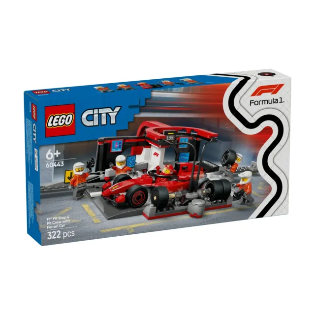 【LEGO 樂高】城市系列 60443 F1維修站、維修人員和 Ferrari 汽車(Formula1 法拉利 賽車玩具 兒童玩具)