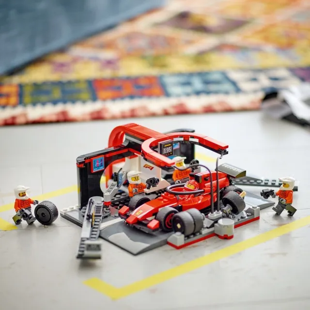 【LEGO 樂高】城市系列 60443 F1維修站、維修人員和 Ferrari 汽車(Formula1 法拉利 賽車玩具 兒童玩具)
