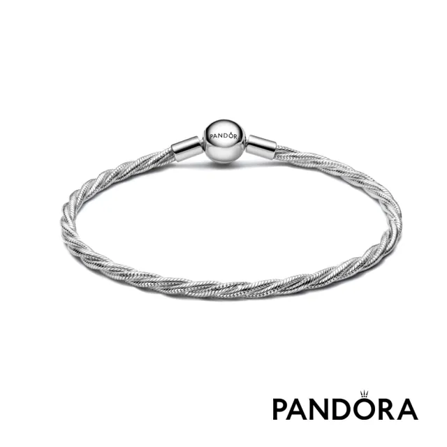 【Pandora 潘多拉】Pandora 圓形鏈扣扭紋蛇鏈(925銀)-飾品/情人節禮物/生日禮/純銀