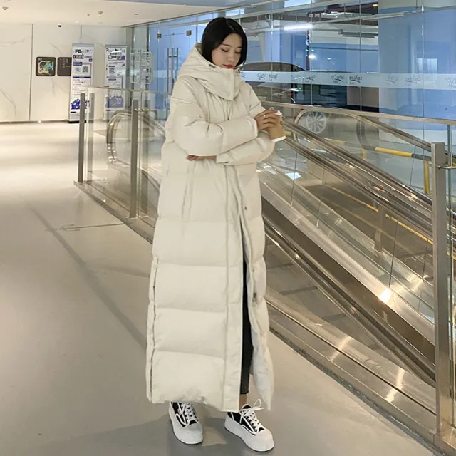 【巴黎精品】現貨限搶 頂級真90%白鴨絨羽絨外套羽絨衣(連帽加厚長版防寒保暖女夾克2色p1ah2)4.24