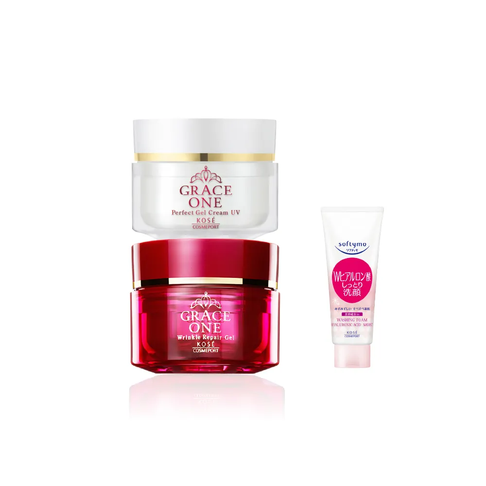 【KOSE 極上活妍】特濃彈力日夜修護保濕組100g(早白瓶 晚紅瓶/保濕小紅瓶/8小時強效保濕/保濕面霜/修護霜)