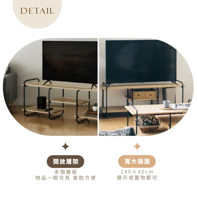 【RICHOME】MAIK電視櫃(視聽架 長櫃 電視架 置物櫃 工業風家具 E1塑合板 開放式收納 TV181)