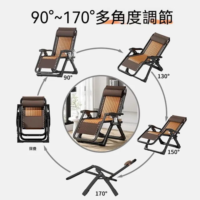 樂選丨折疊躺椅 折疊涼椅 躺椅 涼席躺椅 休閒躺椅 折疊休閒椅（送頭枕+杯架/可躺可坐/多檔調節）
