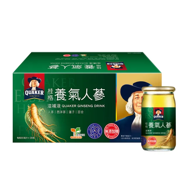 【QUAKER 桂格】無糖養氣人蔘 60ml×36入×1盒(共36入 謝震武代言)