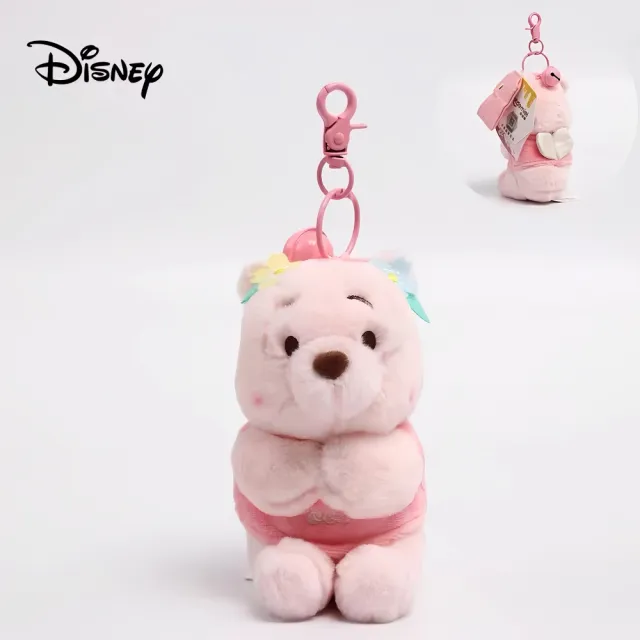 【Disney 迪士尼】正版授權櫻花系列12cm小熊維尼玩偶戀愛告白吊飾鑰匙圈(閨蜜女友女兒聖誕生日交換禮物)